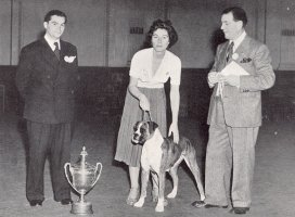 Mr George Jakeman, Mrs Gamble, CH Fenella of Breakstones and Mr W. G. Siggers - Taken from Dog World Annual 1953, Page 45